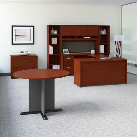 Bush Business Furniture Series C 60W Left Handed Bow Front U Shaped Desk W/ Storage and Conference Table, Mahogany SRC099MASU
